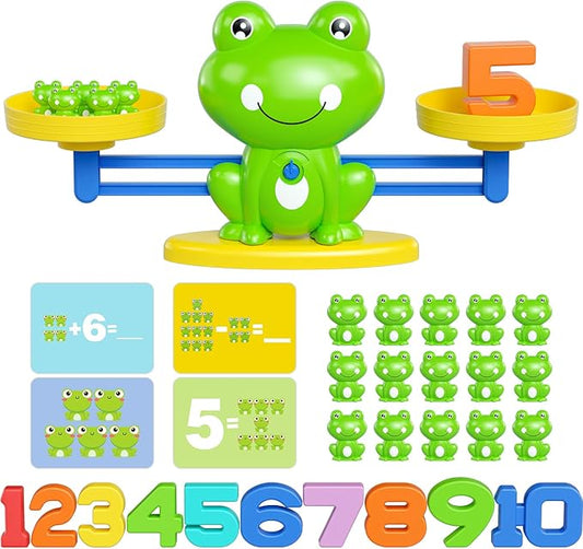 Frog Balance Math Game for Kids, Montessori STEM Counting Toy with 20 Frogs & 40 Double-Sided Cards, Educational Gift for Preschoolers Ages 3-8