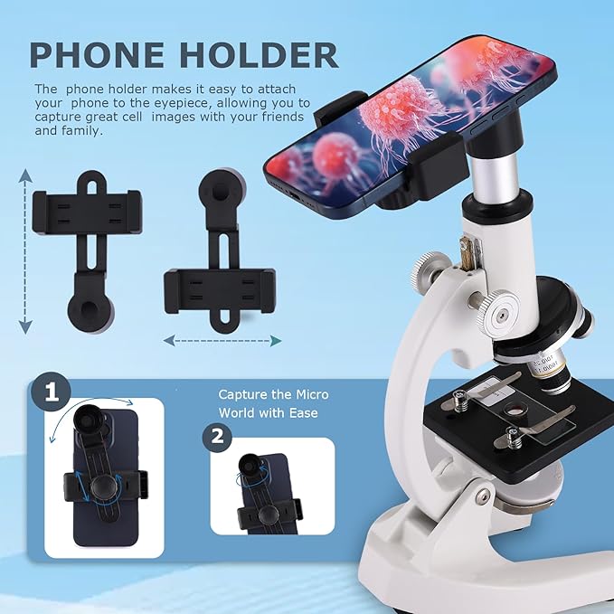 Microscope for Kids & Adults,40X-2000X Magnification.Equiped with Slides Set & Phone Adapter,Suitable for Students School Labs and Home Schooling(White)