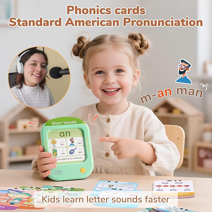 JoyCat Kids Learning Tablet, 156 Pages Tap-to-Read Flash Cards with 20 Interactive Games, Montessori Toy for Alphabet, Phonics, Words, Simple Math & Songs, Learning Toy Gifts for 2-5 Years Old