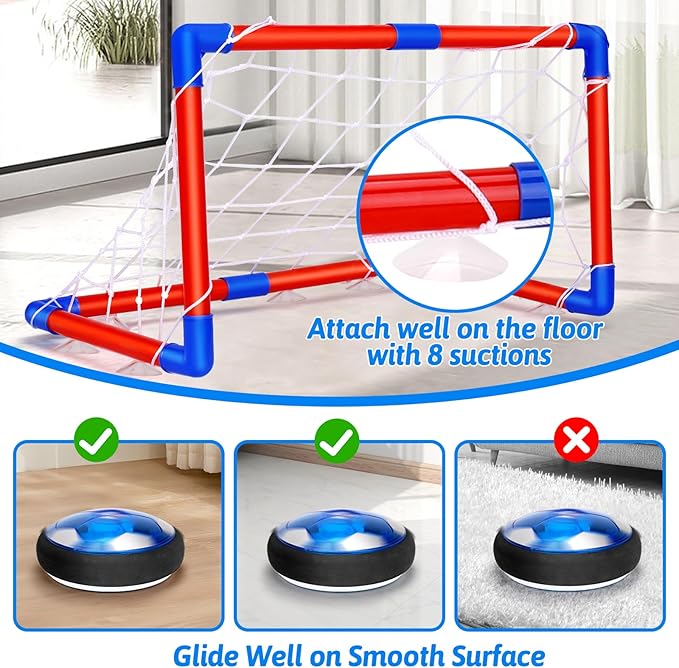 Qirptey 3 in 1 Hover Soccer Ball Toddler Hockey Set with LED Lights Indoor Toys for Kids Soccer Gift for Boys 6-8 8-12 Kids Sports Soccer Games 3 4 5 6 7 8 Year Old Boy Age 4-8 Birthday Gift