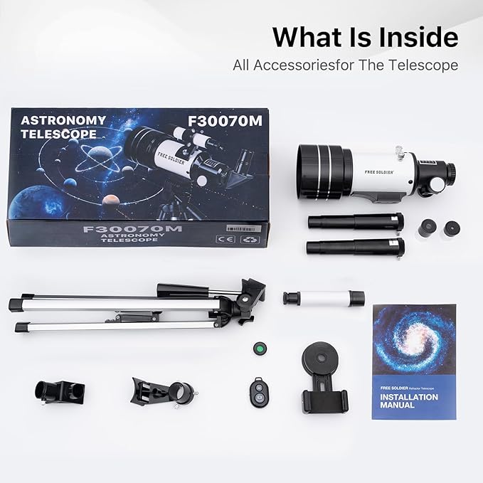 Telescope for Astronomy Beginners - 70mm Aperture Refractor Telescope for Stargazing with Adjustable Tripod Phone Adapter Wireless Remote Perfect Astronomy for Adults, White