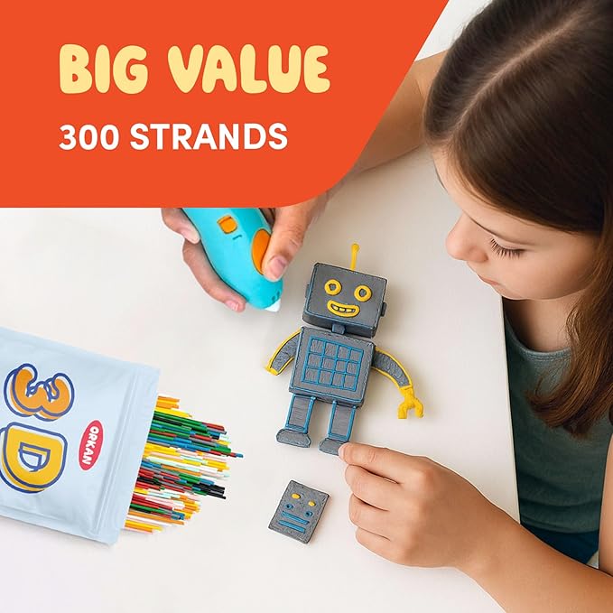 300 x ORKAN 3D Pen Filament Refills | Only Compatible with The 3Doodler Start+ | 15 Rainbow Colors | 6" x 2.5mm PCL Eco-Filament Strands | Safe for Kids | Only for 3Doodler Start+ 3D Pen