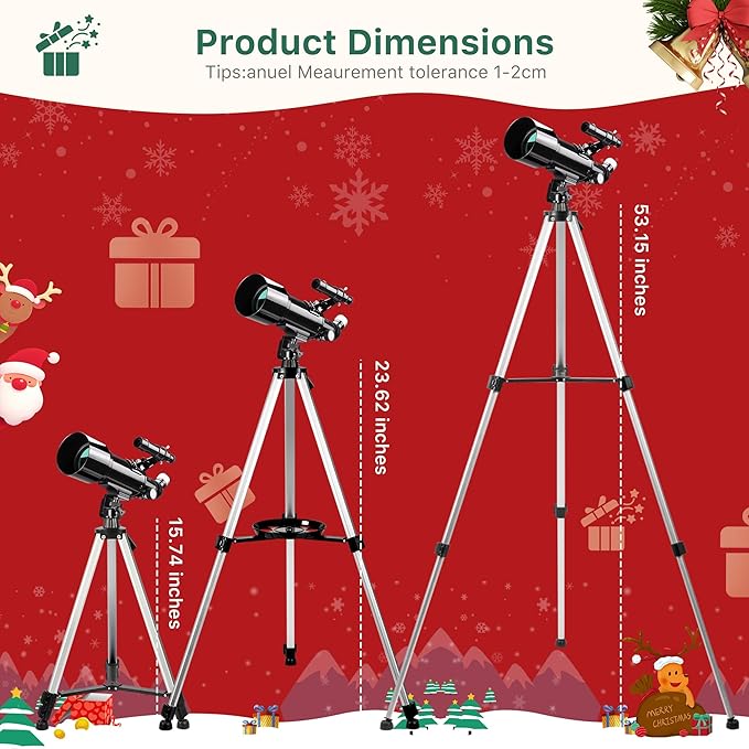 FREE SOLDIER Telescope for Kids 70mm Aperture Astronomical Refractor Telescopes for Beginners (16X-120X) 400mm Telescope for Adults High Powered with A Phone Adapter & A Wireless Remote (Black)