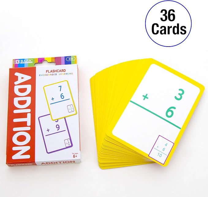BAZIC Products Addition Flash Cards, Numbers Math Flashcards Game at School Home, Problem Solving (36/Pack), 2-Packs