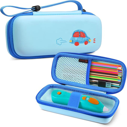 FINTIE Case Compatible with 3Doodler Start+ Essentials (2024/2023) 3D Printing Pen for Kids, Hard Storage Organizer Box with Hand Strap for Printing Filament Refill, USB Charger (Box Only), Blue