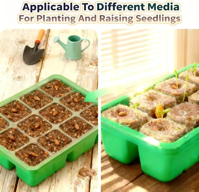 Seed Starter Kit with Grow Lights, 48 Cells Total (4 Trays of 12), Full Spectrum Mini Greenhouse for Indoor Plant Germination, Green