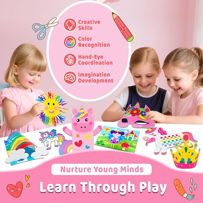 7july Unicorn Craft Box-12 Fun Arts and Crafts for Kids Ages 4-8,Educational Creative Toys, Art and Crafts Projects & Activities Kit with Supplies,Gift for Girls 3 4 5 6 7 8 Years Old