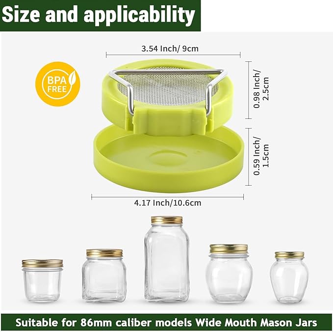 2 Set Seed Sprouter Kit for Wide Mouth Jars - Germination Tray with 316 Stainless Steel Mesh, BPA Free Plastic Drip Tray & Tilted Lid for Bean Sprouts, Broccoli, Alfalfa, Microgreens