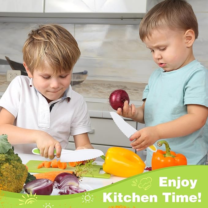 28PCS Toddler Knife Set - Kids Knifes for Real Cooking, Wooden Kids Kitchen Knife Set with Gloves Cutting Board Crinkle Cutters Kid Safe Knives, Toddlers Kitchen Tools