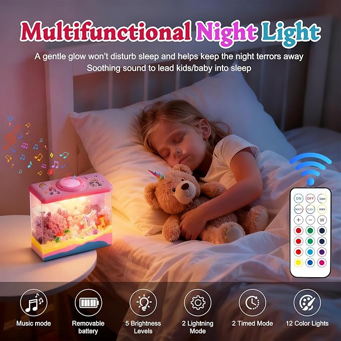 Unicorn Light-Up Terrarium Kit for Kids - Night Light with Remote & Music, Arts and Crafts for Kids Ages 8-12, DIY Girls Toys Age 6-8, Perfect Birthday Hoilday Christmas Gifts for 4-12 Year Old Girls