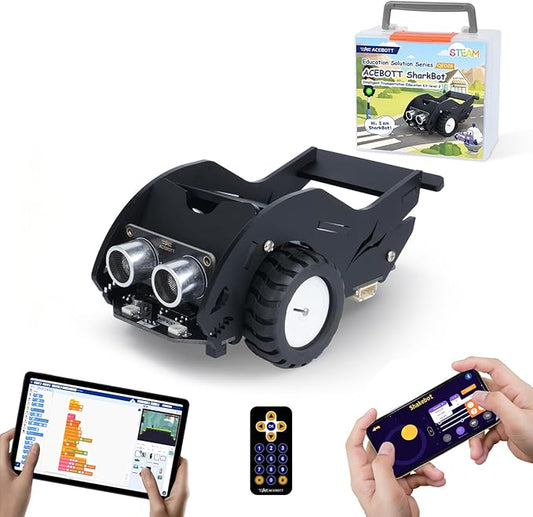 STEM Toys SharkBot Smart Car Kit Voice-Controlled ESP32 Coding Robot Robotics Kit for Kids Ages 8-12, Supports Arduino, ACECode, Programming for Classroom Home Education Birthday Gift for Boys Girls