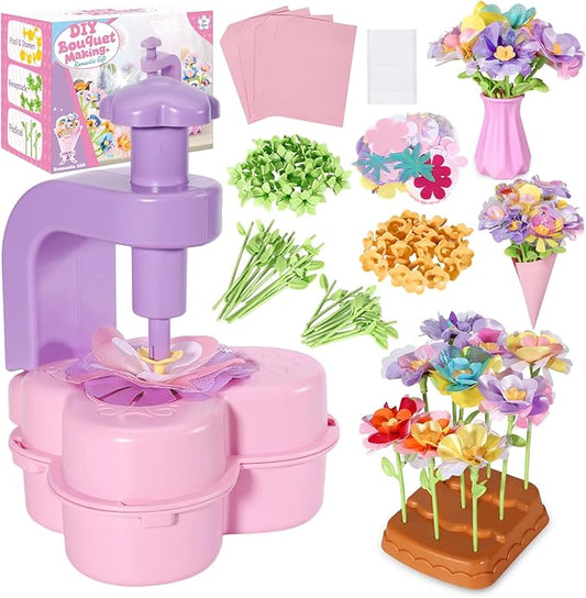 Crelloci Fabric Flower Bouquet Toys, DIY Arts & Crafts Kits for Kids Ages 3-12, DIY Flower Craft Kits for Toddlers, Educational Activity Preschool Birthday Gifts for 4 5 6 7 8 9 10 Year Old Girls