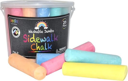 Jumbo Sidewalk Chalk Bucket - 20 Pieces | Non-Toxic Washable Paint | Backyard Outdoor Kids Fun Activities, Drawing, Homeschool | Creative Steam Art & Craft Kit | Gift for Ages 3+