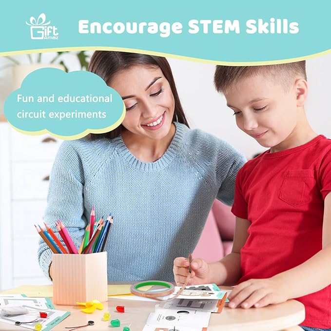 Paper Circuits Kit for Kids, STEM Electric Circuit Motors Kit, Child-Friendly Paper Circuit Board, DC Motor, Led Light Diodes, Educational STEM Toys Science Experiments Set for Kids 8-12