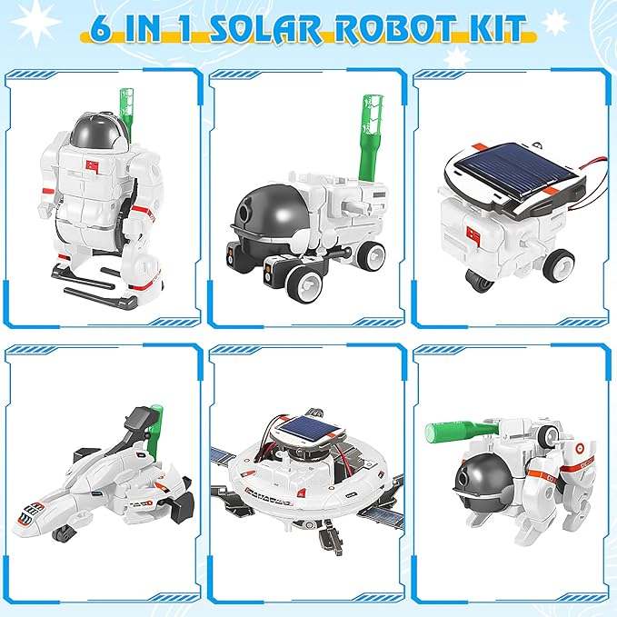 STEM Projects for Kids Ages 8-12 Solar Robot Kit 6-in-1 Space Toys for 10-Year-Old Boy Girl Gift Toys Science Kits Christmas Birthday Gifts for 8 9 10 11 12 Year Old, White