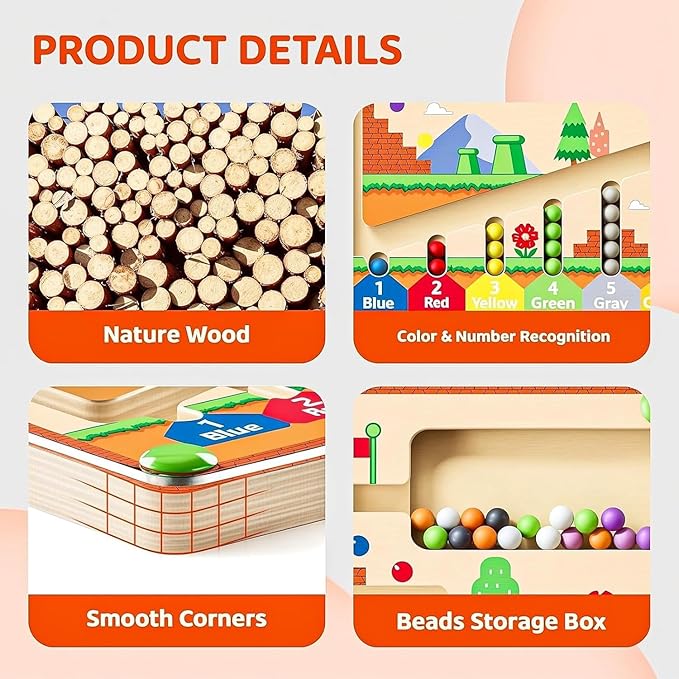 Magnetic Color and Number Maze for Montessori Toys,Wooden Matching Learning Counting Board for Toddler Ages 2-4,Toddler Fine Motor Skills Toys for Boys Girls