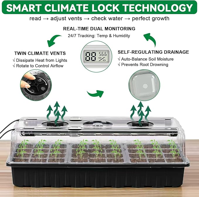 Seed Starter Tray with Grow Light,72-Cell Seed Starter Kit with Magnetic Hygrometer,Seed Germination Kit with Humidity Dome,User-Friendly Plant Germination Trays for Indoor Plants