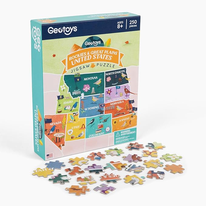 Geotoys Rockies & Great Plains Region Jigsaw Puzzle - 250 Piece Puzzles for 8 Year Olds - Jigsaw Puzzles for Kids Ages 8-12 Years Old - Kids Puzzle Games with Colorful Landmarks