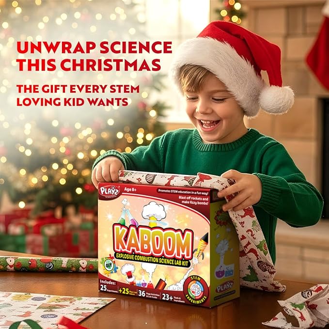Playz Kaboom! 50+ Explosive Science Experiments Kit for Kids Age 8-12 with 25 Playz Lab Token Experiments - Chemistry Set STEM Learning & Educational Toys & Gifts for Boys, Girls, Teenagers & Kids