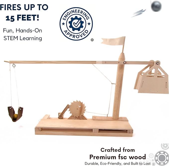 PATHFINDERS Leonardo da Vinci Trebuchet STEM Kit – Build Your Own Medieval Siege Engine – Educational Wooden Model for Teens & Adults, DIY Engineering Project, Science Experiment Gift