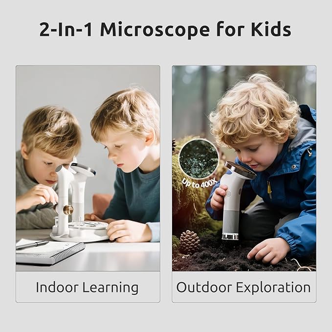 Science Can Microscope for Kids, 2-in-1 Handheld Microscope with 2.5" HD Screen, Photo & Video Recording, STEM Toys Educational Science Kit for Kids Ages 8-14, 8GB SD Card Included