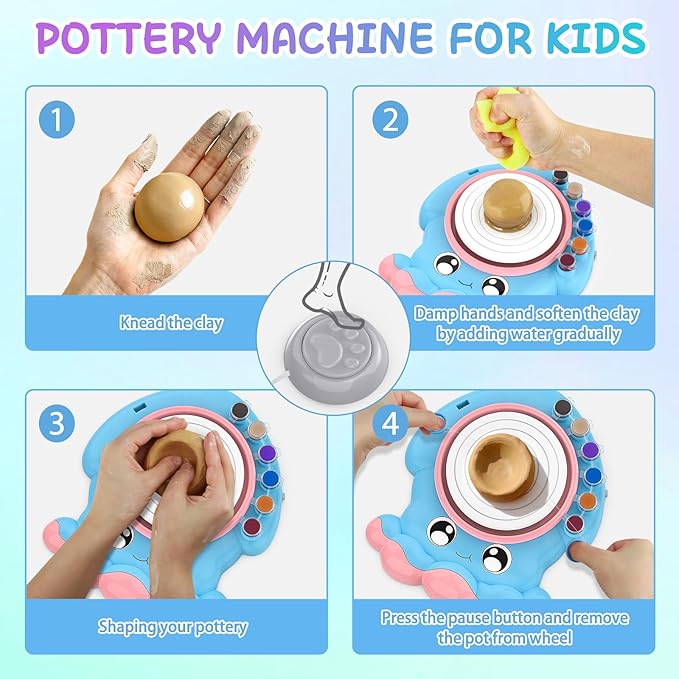 Aujazyble Pottery Wheel for Kids, Complete Pottery DIY Art & Craft Kit Toy, Arts and Crafts for Kids Ages 8-12, Girls Boy Toys Birthday Halloween Christmas Gift for Kid Ages 6 7 8 9 10 11 12+, Blue