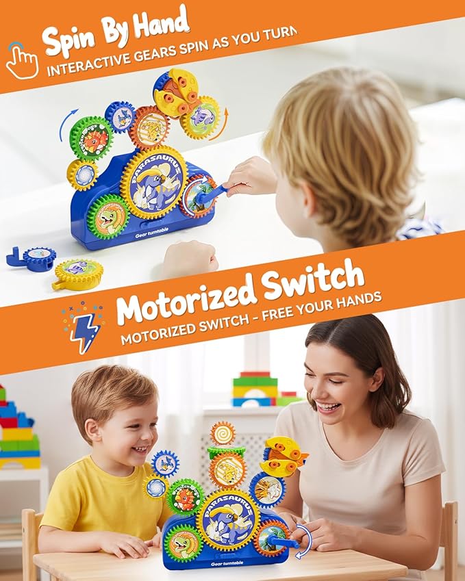 2025 STEM Gears Toys for Kids Ages 3+, Creative Learning Building Blocks, 13Pcs Educational Construction Toy Set, Electric & Manual Dual Mode, Versatile Gear Playset Gift for Boys & Girls