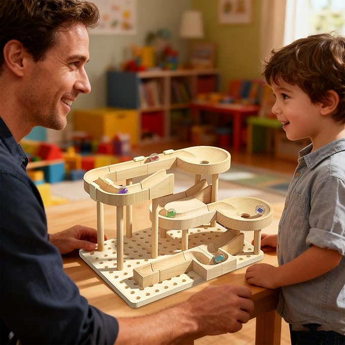 Marble Maze - Wooden Funny Educational Game, Marble Maze Race Track, STEM Skill-Building Toy for Boys Girls Kids Classroom Home School Kindergarten, Educational Toy, 8.86x6.5x6.5 Inches