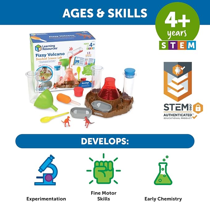 Learning Resources Fizzy Volcano - 13 Pieces, Ages 4+, Preschool Science Lab Kits, Experiments STEM Toys for Kids, Classroom Must Haves