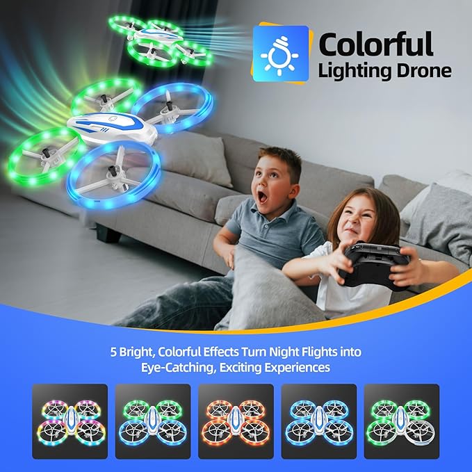 Mini Drone for Kids and Beginners, RC Quadcopter Drone with Colorful Light, One Key Start, Altitude Hold, Headless Mode, 3D Flips, Indoor RC Helicopter Toy for Boys and Girls