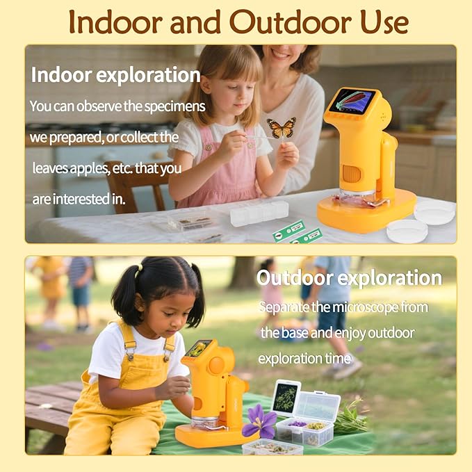 1600X Microscope for Kids, Detachable Handheld Mini Digital Microscope with Photo Video Function, Rechargeable Educational Toys with 64GB, 6 Slides and Make Tool Gift for Kids