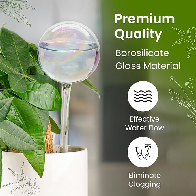 Iridescent Self Watering Globes, Glass Rainbow Plant Watering Globes, Self Watering Planter Insert, Automatic Plant Waterer Indoor (Medium-6 Pcs Iridescent, Medium)