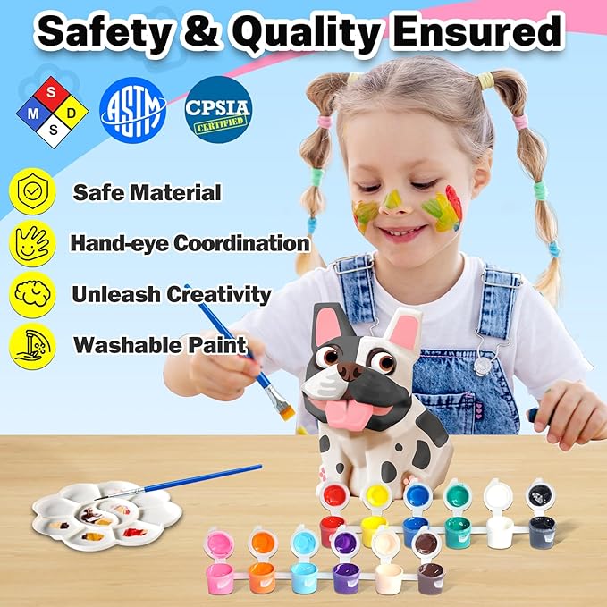 FUNZBO Paint Your Own Dog French Bulldog Lamp Kit - Arts and Crafts Supplies Painting Kits for Kids Teens, DIY Night Light Dog Toy for Toddler Girl Boy 3 4 5 6 7 8 9 10 11 12 Christmas Birthday Gifts
