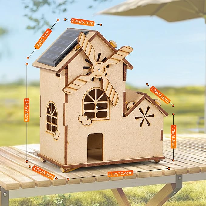 Solar Powered 3D Puzzle House STEM Kit - DIY Wooden Science Toy for Kids Ages 8-12, Solar Model Construction Craft Kit with Windmill, Educational STEM Toy Kit & Science Craft for Children