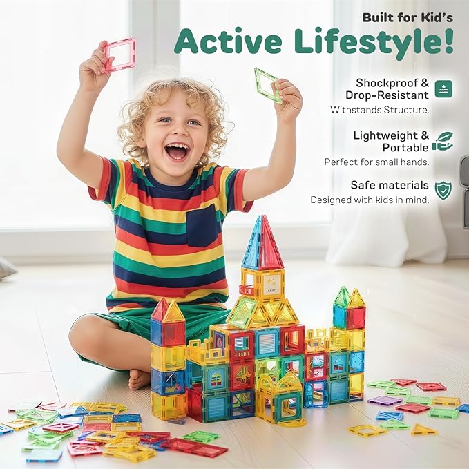 IMAGINATION 103 Piece Tiles Building Set for Kids Ages 3–8, STEM Educational Montessori Toy for Boys and Girls, Sensory Gift