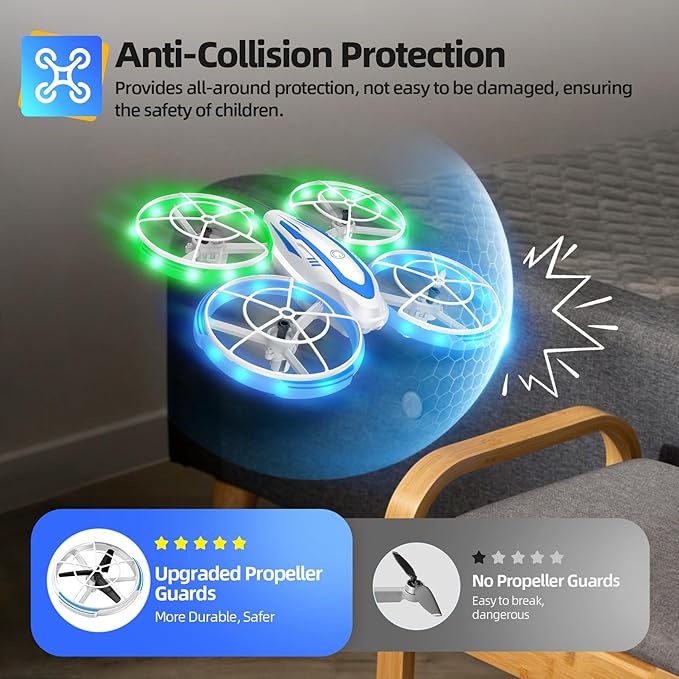 Mini Drone for Kids and Beginners, RC Quadcopter Drone with Colorful Light, One Key Start, Altitude Hold, Headless Mode, 3D Flips, Indoor RC Helicopter Toy for Boys and Girls