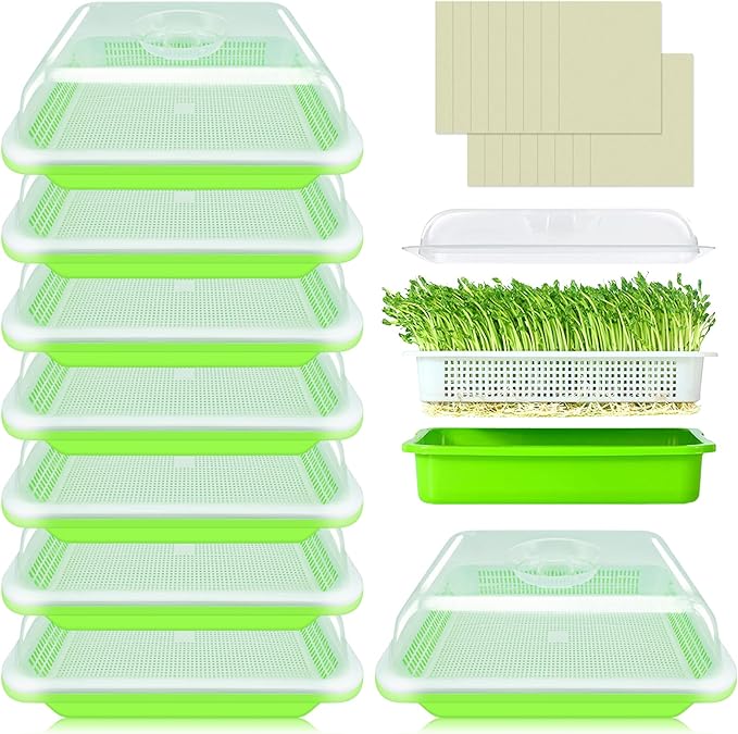 Legigo 8 Pack Seed Sprouter Trays with Lids- Soil-Free Cultivation Germination Tray, BPA Free Micro Greens Growing Trays Seed Sprouting Trays Kit with Germinating Paper for Wheatgrass, Beans and More