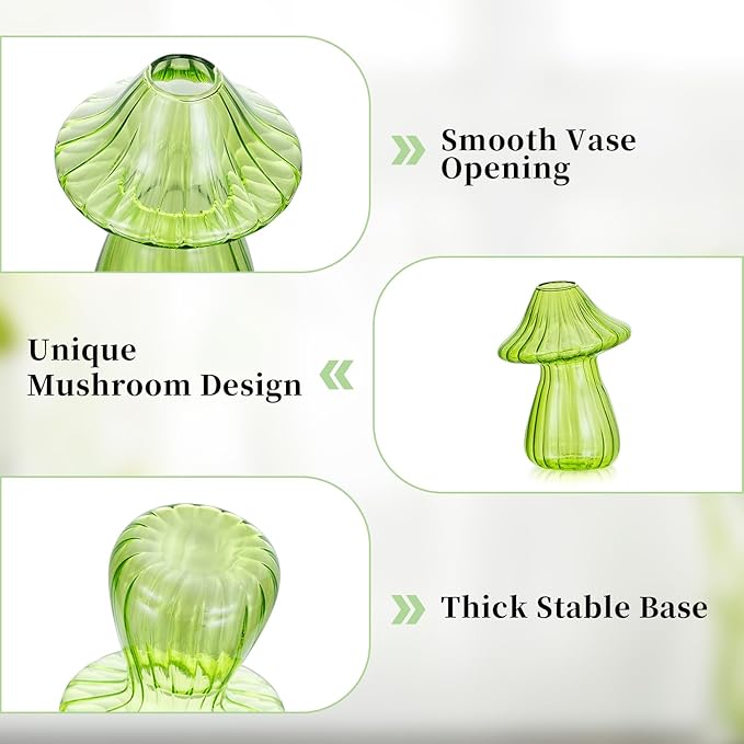 Glasseam Mushroom Plant Propagation Stations: Cute Glass Terrarium Jar Propagation Vase Set of 10 Hydroponic Planters for Home Room - Unique Colorful Mushroom Decor Gifts for Plant Lovers