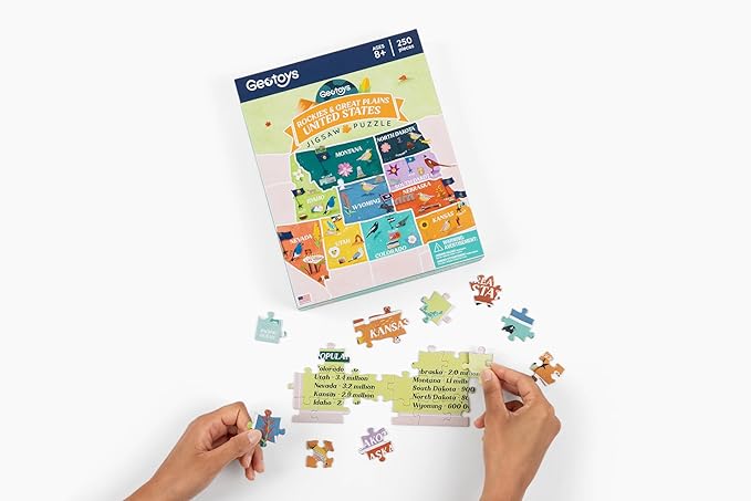 Geotoys Rockies & Great Plains Region Jigsaw Puzzle - 250 Piece Puzzles for 8 Year Olds - Jigsaw Puzzles for Kids Ages 8-12 Years Old - Kids Puzzle Games with Colorful Landmarks