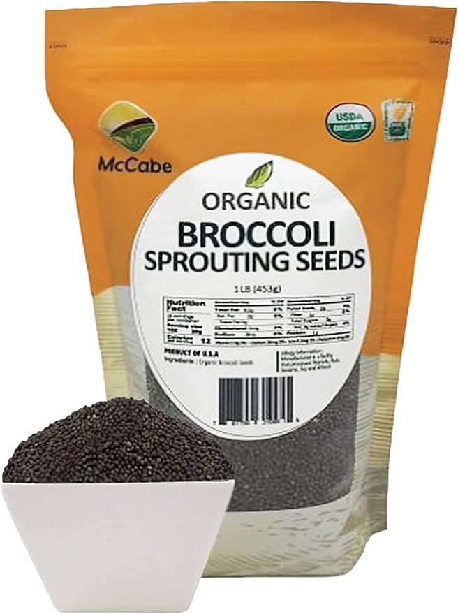 McCabe Organic Broccoli Sprouting Seeds for Microgreens - Organic Broccoli Seeds for Sprouting | Rich with Fiber & Minerals | USDA and CCOF Certified | Product of USA | 1Lbs