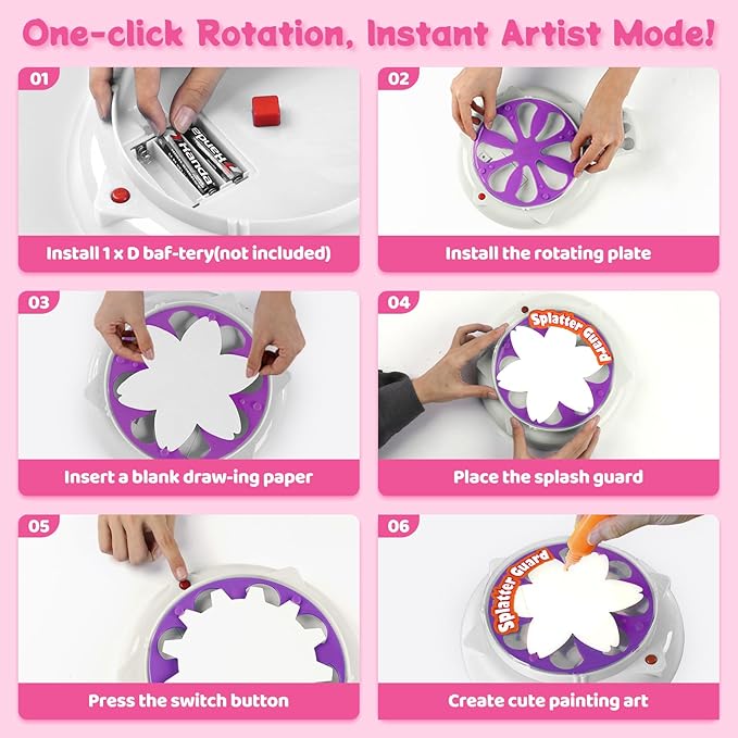 Make It Super Spin Art Machine Kit for Kids, Toy with Origami Artwork, Thicker Splatter Guard, Gift Boys Girls