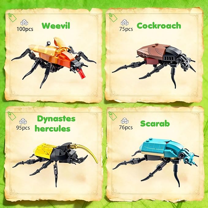 Bugs Insects Collection Building Sets for Kids, 8 in 1 Animals Party Favors Display Models, Nature Decor STEM Toys Gifts for Nature Lovers Boys Girls 6 8 10 12+