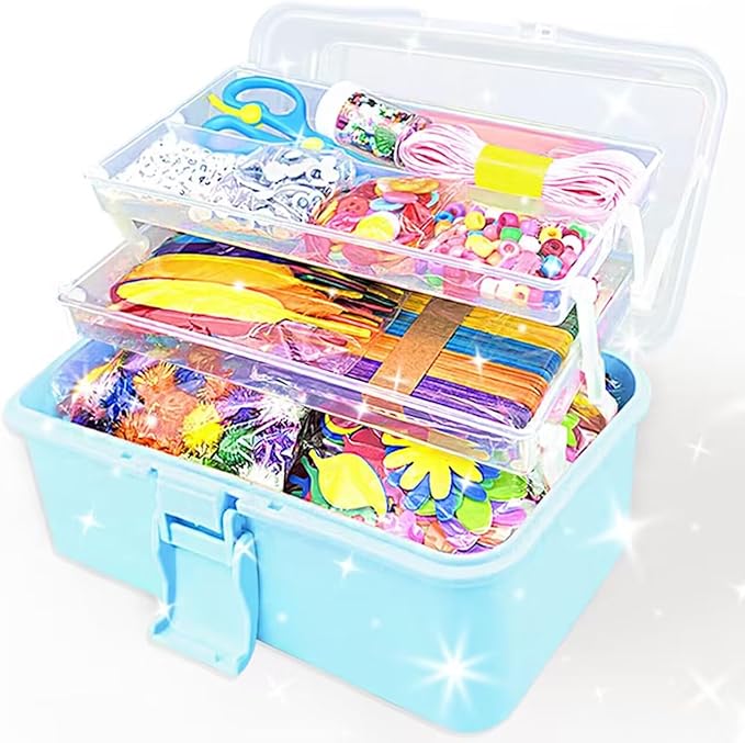 VLUSSO 3000Pcs Arts and Crafts Supplies for Kids Girls 8-12 Craft Kit with Pipe Cleaners Beads Crafts for Kids DIY School Supplies Set Crafting Box for Girls Boys Age 4-6, 6-8, 8-12 Years Gifts