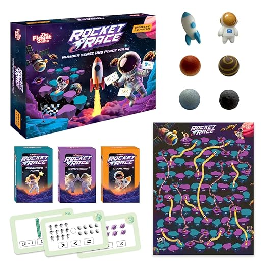The Fidget Game Rocket Race - Math Board Game for Kids Ages 5-8 | Build Foundational Skills in Number Sense, Comparing, and Place Value | Classroom Must Have for Grades K-2