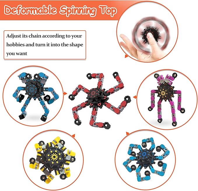 16 Pack Funny Sensory Fidget Toys,Deformable Chain DIY Robot Spinners Stress Relief Gyro Toy Birthday Gifts Goodie Bag Christmas Stocking Stuffers Classroom Prizes Party Favors for Kids Adults