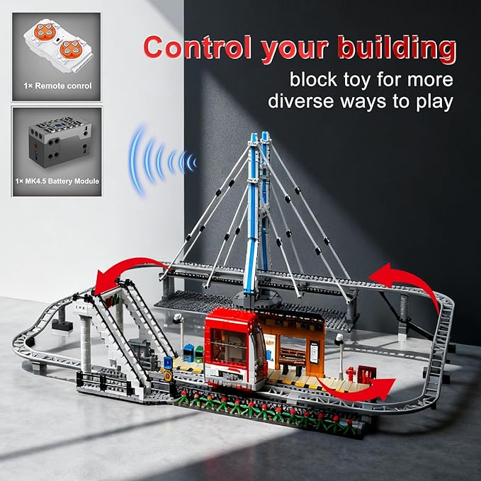 Sosuy Motorized Urban Railway Building Blocks Set, 1488+ Pcs Train Station with Tracks, Bridge & Control Station, Creative DIY STEM Toys Construction Kit, for Boys Teens Adults Men