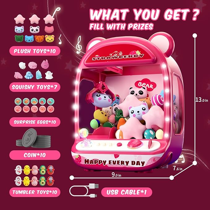 Skirfy Claws Machines for Kids,Unicorns Toys for Girls Age 6+,Mini Vending Machine with Plush Toys,Candy Dispenser Machine,Claws Game Machine,Thanksgiving Birthday Gifts for Kids