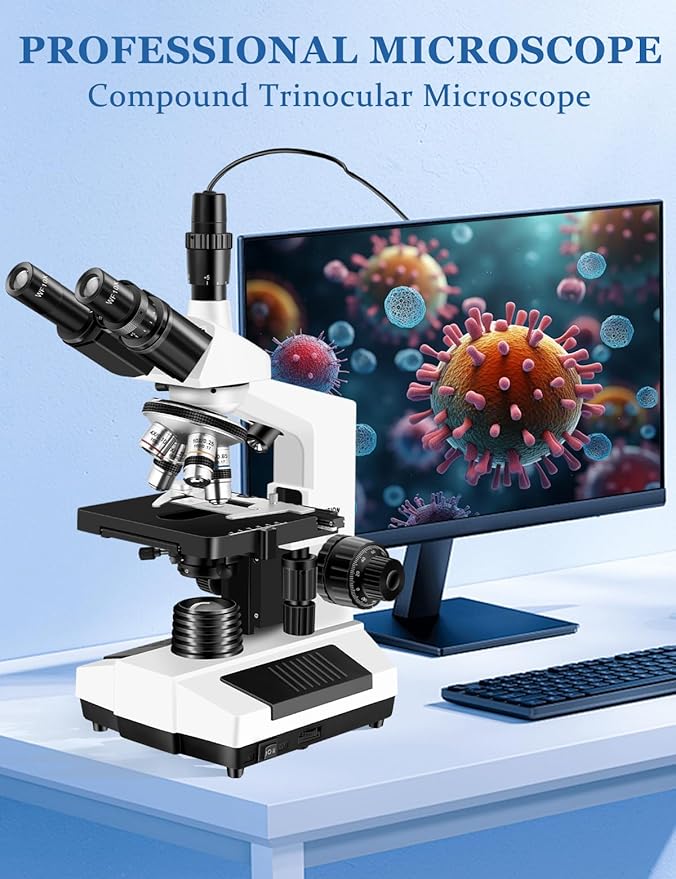 Microscopes for Adults WF10x and WF25x eyepieces Compound Microscope with Microscope Slides, Microscopes Kit for Kids Students Home School (Monocular Microscope with Big Bundle)