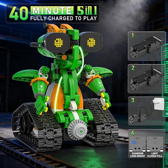 STEM Robot Building Kits for Kids 6-14, 5in1 Remote & APP Controlled STEM Tractor/Frog/Robot Building Toys, 732 Pcs Educational Building Block Sets for Kids, Erector Sets Gifts for Boys Girls