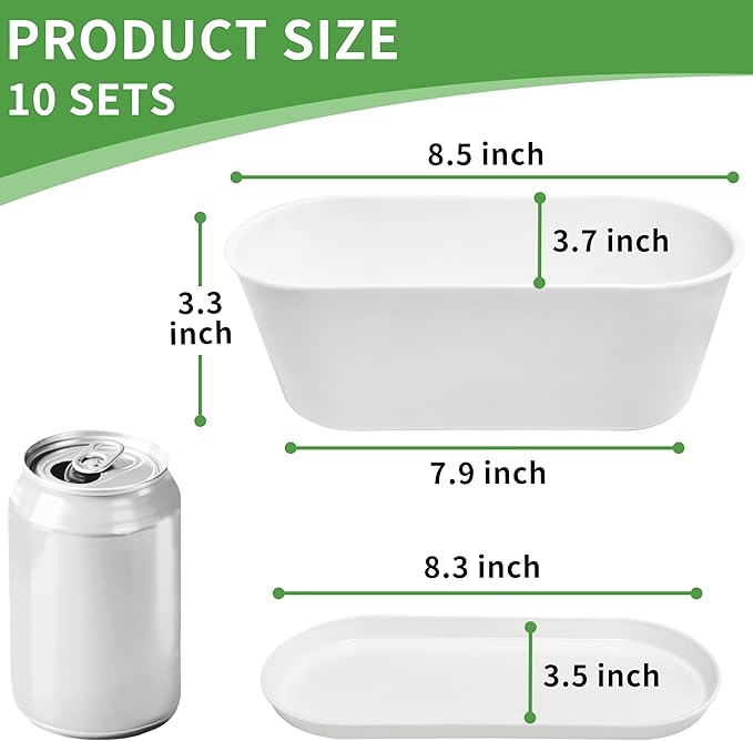 Window Box Planter with Saucers,10 Sets Rectangular Planter with Multiple Drainage Holes and Trays Plant Pots, for Succulent Cactus Flowers Vegetable